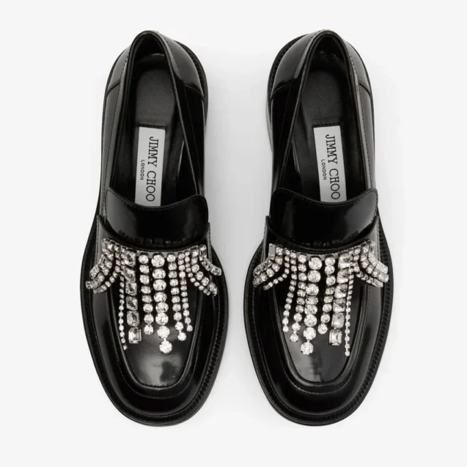 Tylor 60 Zwarte loafers van zacht boxkalfsleer met kristallen kroonluchter Tylor 60 Zwarte loafers van zacht boxkalfsleer met kristallen kroonluchter