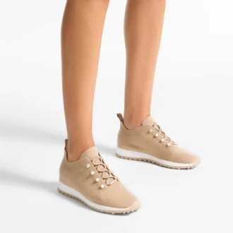 Veles Chai kasjmier gemêleerde gebreide sneakers met parelknopen