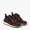 Veles chocoladebruine sneakers van gemêleerd kasjmierbreisel met parelknopen Veles chocoladebruine sneakers van gemêleerd kasjmierbreisel met parelknopen