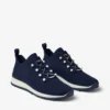Veles marineblauwe sneakers van gemêleerd kasjmierbreisel met parelknopen Veles marineblauwe sneakers van gemêleerd kasjmierbreisel met parelknopen