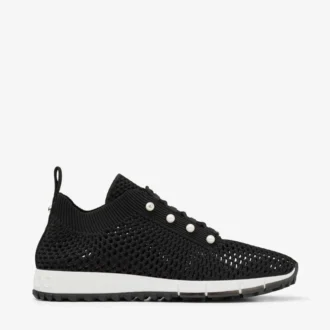 Veles zwarte lage sneakers van gehaakt breisel met parels