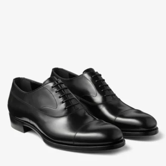 Vine Lace Up Zwarte gladde kalfsleren veterschoenen