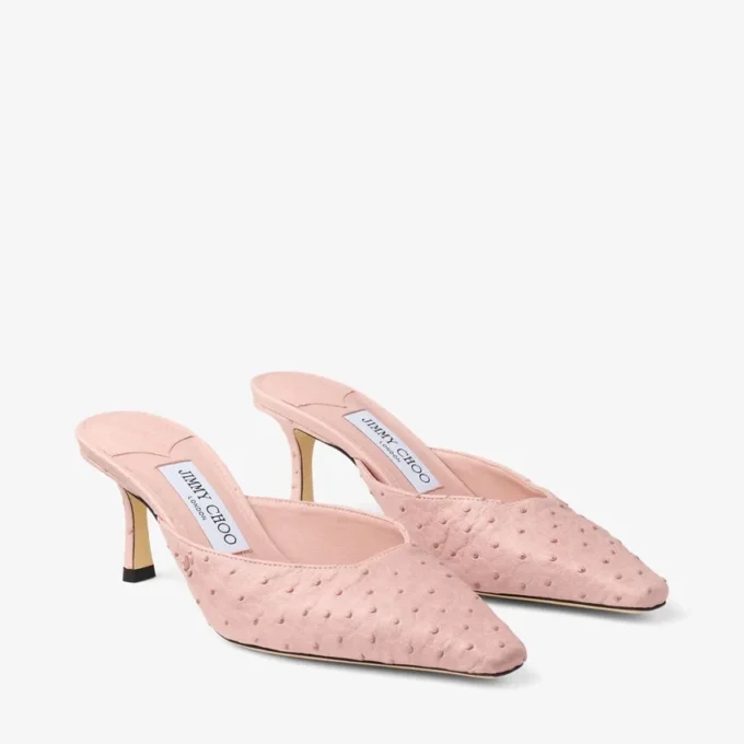 Vivi 65 roze muiltjes van struisvogelleer Vivi 65 roze muiltjes van struisvogelleer