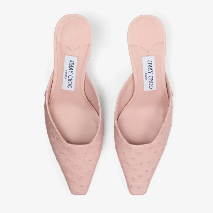 Vivi 65 roze muiltjes van struisvogelleer Vivi 65 roze muiltjes van struisvogelleer
