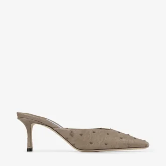 Vivi 65 taupe muiltjes van struisvogelleer