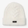 Yuki Cable Latte kabelgebreide beanie met leren logolabel