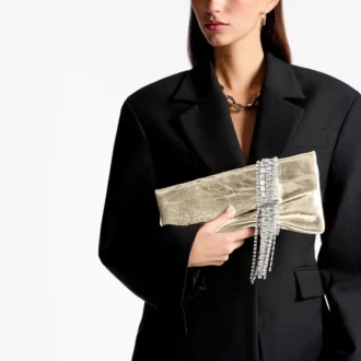 Zandra platina vintage metallic leren clutch