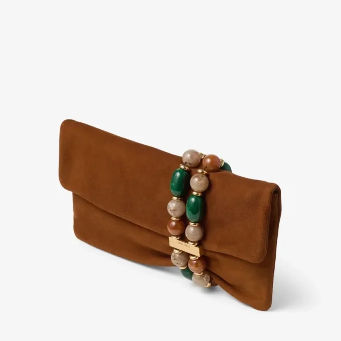 Zandra tan suède clutch met kralenarmband Zandra tan suède clutch met kralenarmband
