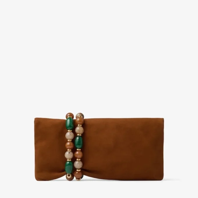 Zandra tan suède clutch met kralenarmband Zandra tan suède clutch met kralenarmband