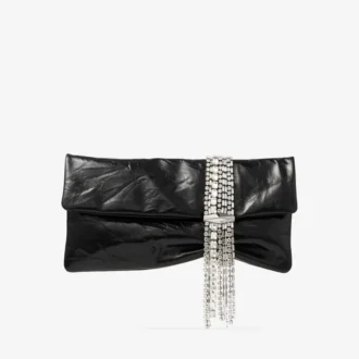 Zandra zwarte vintage metallic leren clutch
