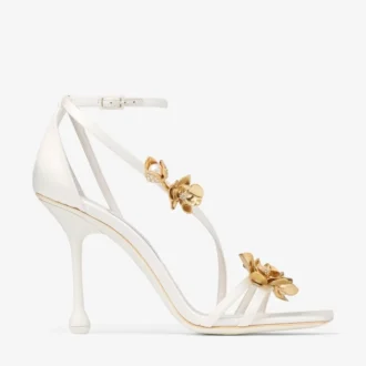 Zea 95 ivoorkleurige satijnen sandalen met bloemen