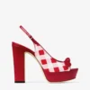 Ziva 120 Ruby Red Mix Gingham katoenen plateausandalen met strik Ziva 120 Ruby Red Mix Gingham katoenen plateausandalen met strik