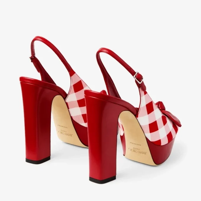 Ziva 120 Ruby Red Mix Gingham katoenen plateausandalen met strik Ziva 120 Ruby Red Mix Gingham katoenen plateausandalen met strik